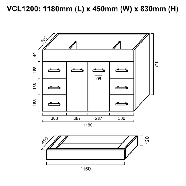 Classic - Floor Mounted Vanity and Top 1200mm