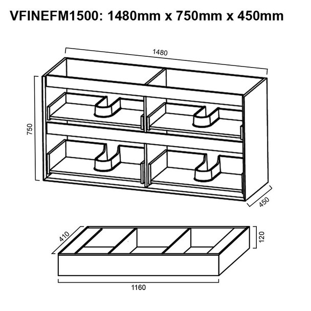 Fineline - Floor Mount Vanity Cabinet Only (NO TOP) 1500mm