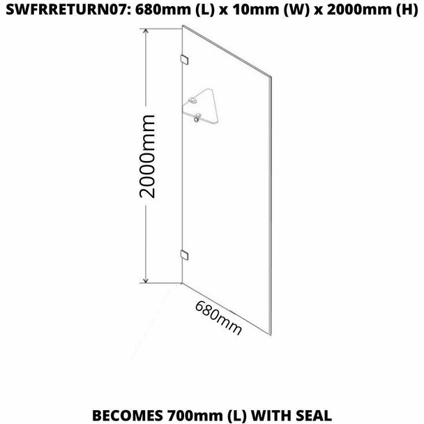 Frameless Shower Panel 700mm 680mm Actual Size