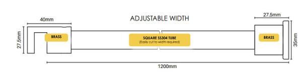 Square Support Bar for Frameless Return Panel 1200MM