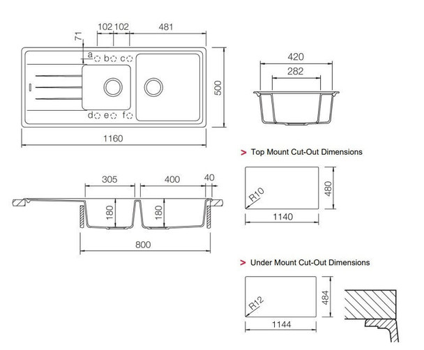 Essence 175 - Quartz 1 & ¾ Sink (Right Hand Bowl)