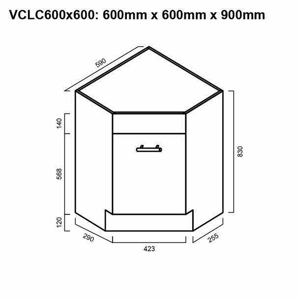 Classic - Corner Vanity 600mm x 600mm - Vanity ONLY