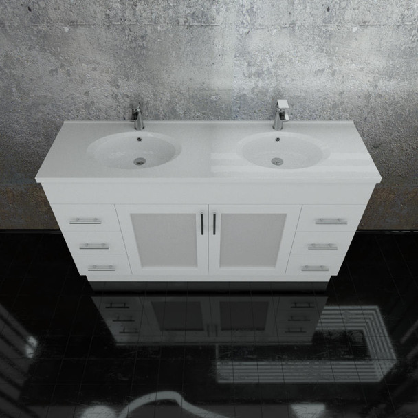 Cube - 1500mm Floor Mounted Vanity with Double Round Basin Polymarble Top