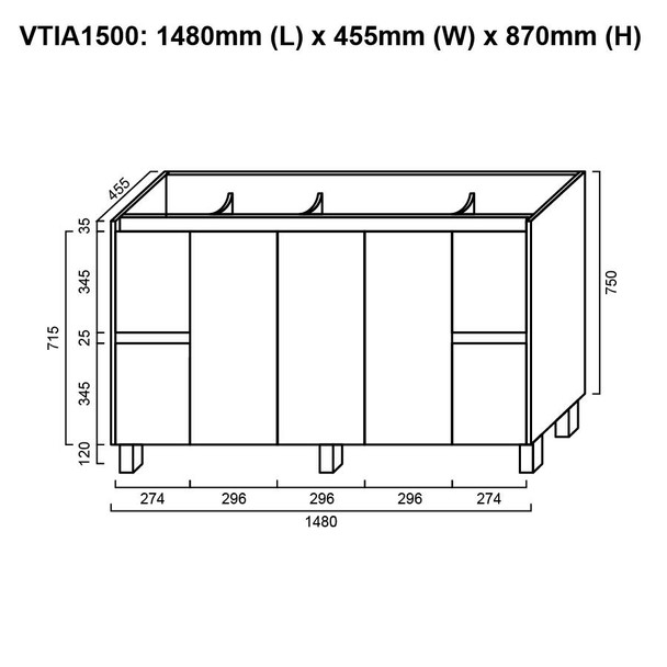 Tia - 1500mm Floor Mounted Vanity with Double Round Basin Polymarble Top