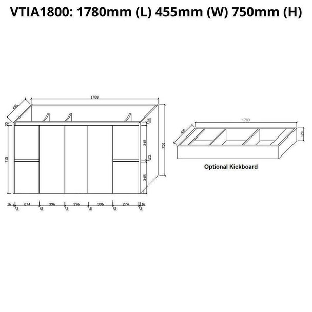 Tia - Floor Mounted Vanity and Single Round Basin Polymarble Top 1800mm