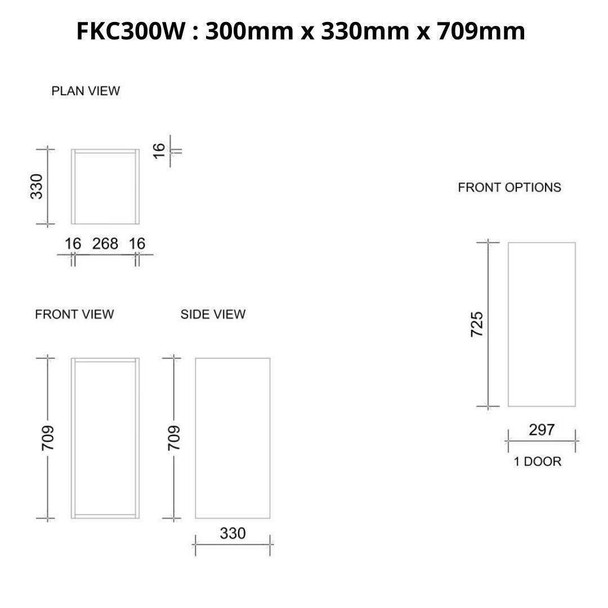 Wall Cabinet 300mm with 1 Door in UV Light Grey