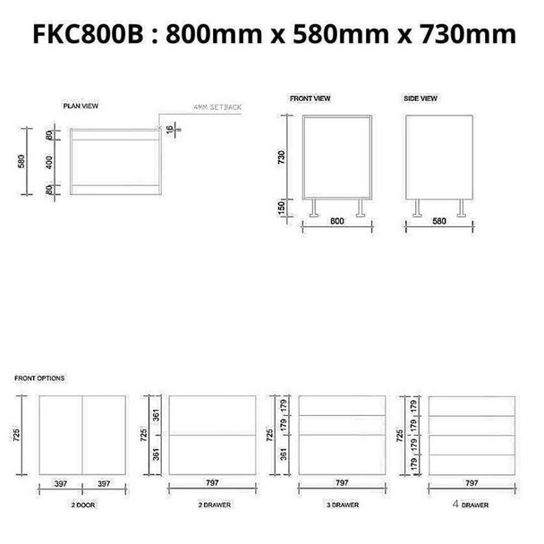 Base Cabinet 800mm with 2 Doors in UV Light Grey