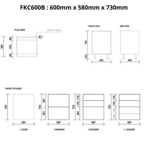 Base Cabinet 600mm with 2 Doors in UV Dark Grey