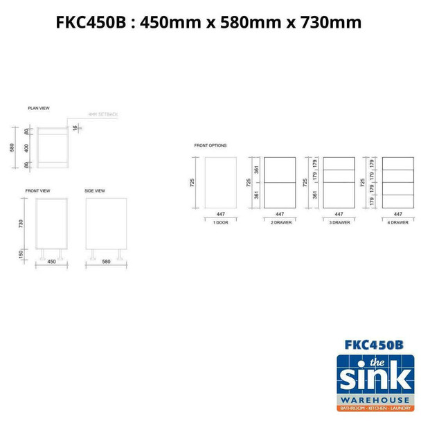 Base Cabinet 450mm with 1 Door in PU Satin