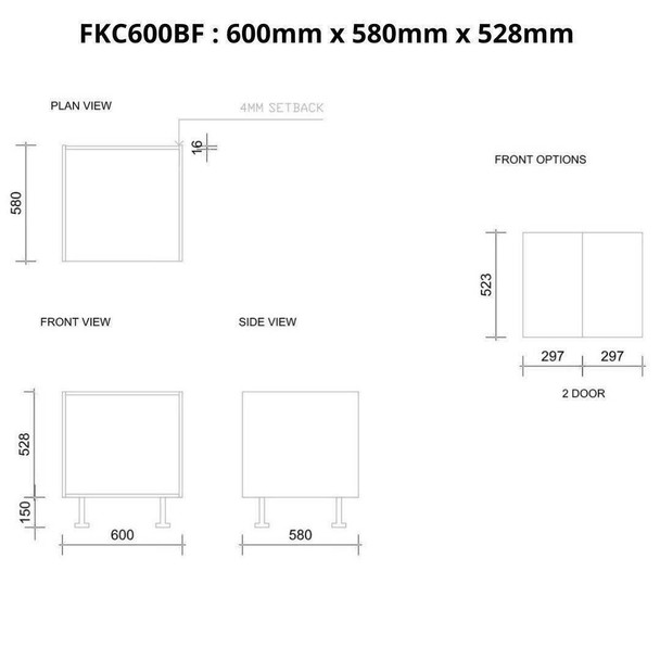 Farmhouse Base Cabinet 600mm with 2 Doors in PU Satin