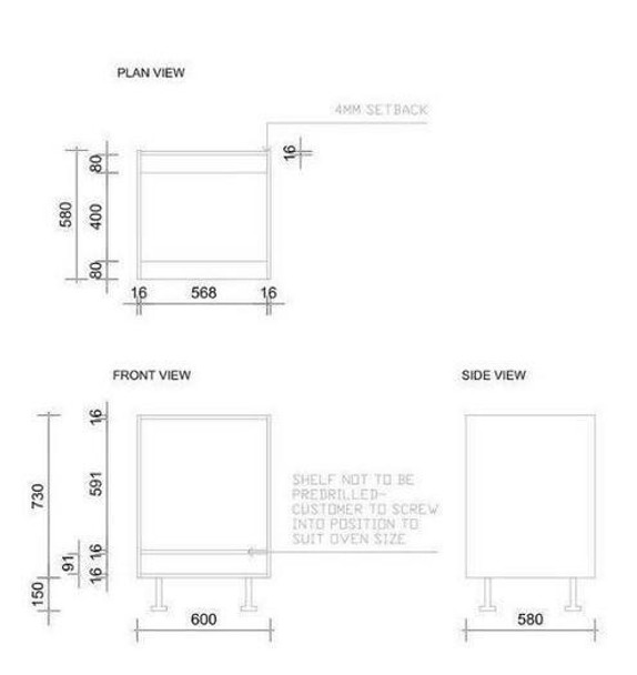 Base Oven Cabinet 600mm UV White