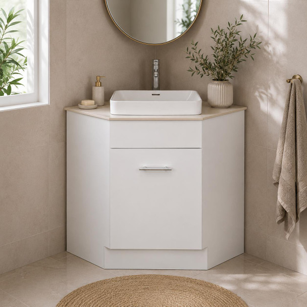 Classic - Porcelain Top & Corner Vanity 600 mm Includes Carla Basin 
