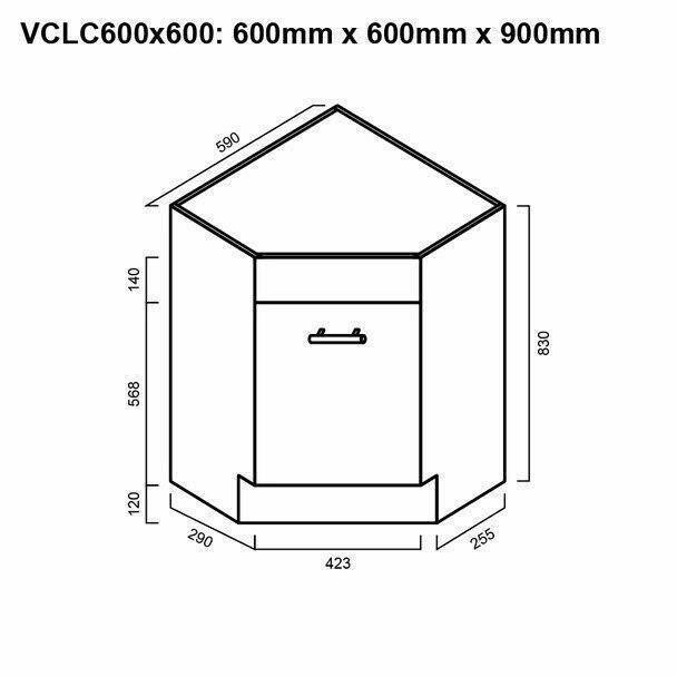 Porcelain Top & Corner Vanity 900 x 600mm Right Hand Bowl - Includes Carla Basin