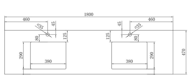 Porcelain Double Undermount Bowl Vanity Top 1800mm