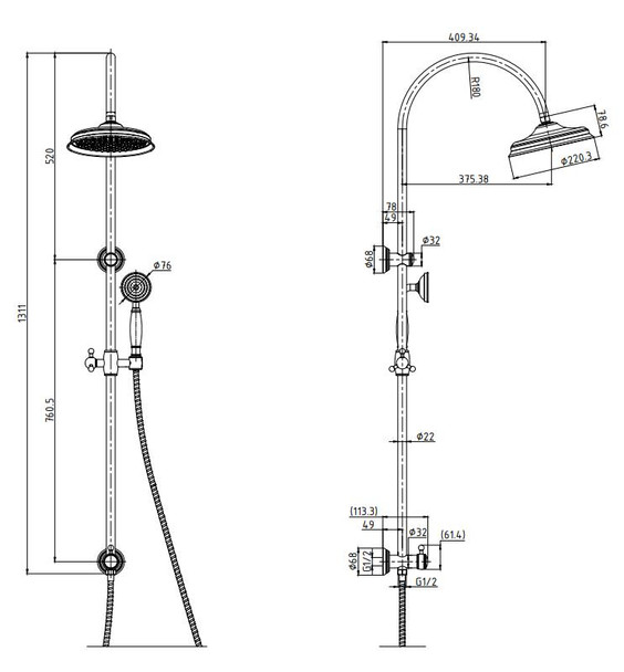 Charlotte - Shower Column Brushed Gold