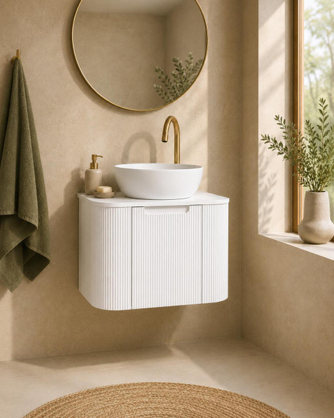 Roma White Fluted Wall Hung Vanity 600mm 