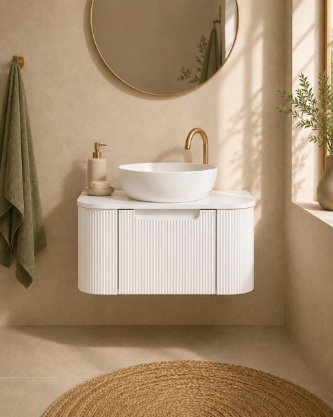 Roma White Fluted Wall Hung Vanity 600mm 