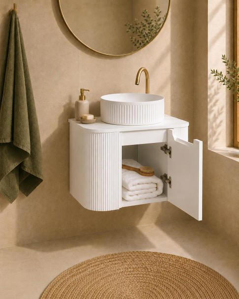 Roma White Fluted Wall Hung Vanity 600mm 
