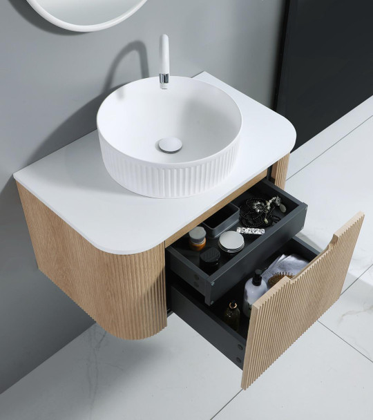 Roma - Fluted Vanity & Stone Top Wall Hung 750mm  