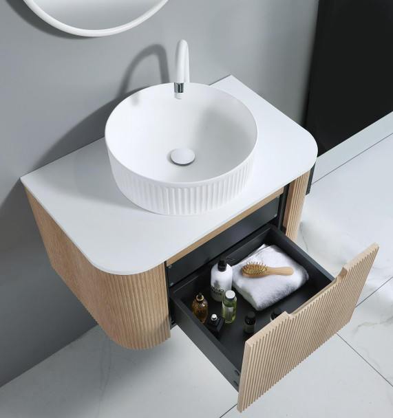 Roma - Fluted Vanity & Stone Top Wall Hung 750mm  