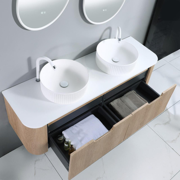 Roma Double Bowl - Fluted Vanity & Stone Top Wall Hung 1500mm 