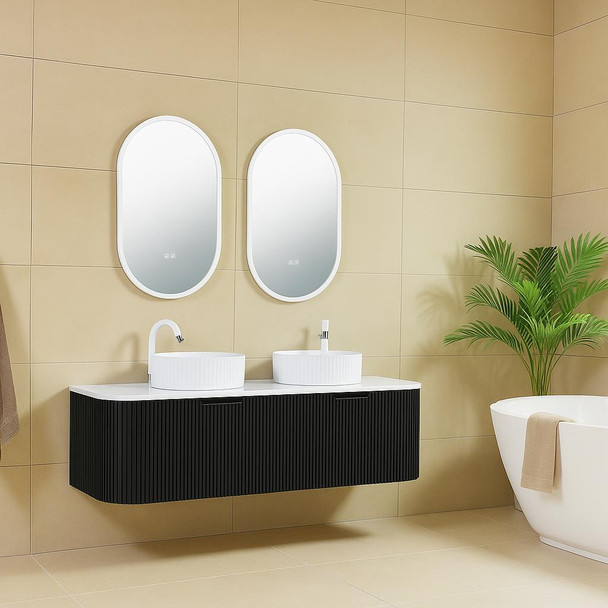 Roma Double Bowl - Fluted Vanity & Stone Top Wall Hung 1500mm 