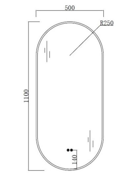 Sage Framed LED Oval Mirror with Anti-Fog – 500 x 1100mm 