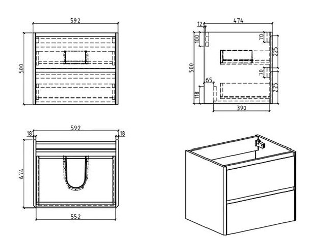 KOJONUP - Wall Hung Vanity Cabinet & Resin White Top 600mm 