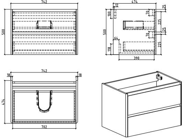 KOJONUP - Wall Hung Vanity Cabinet & Resin White Top 750mm 
