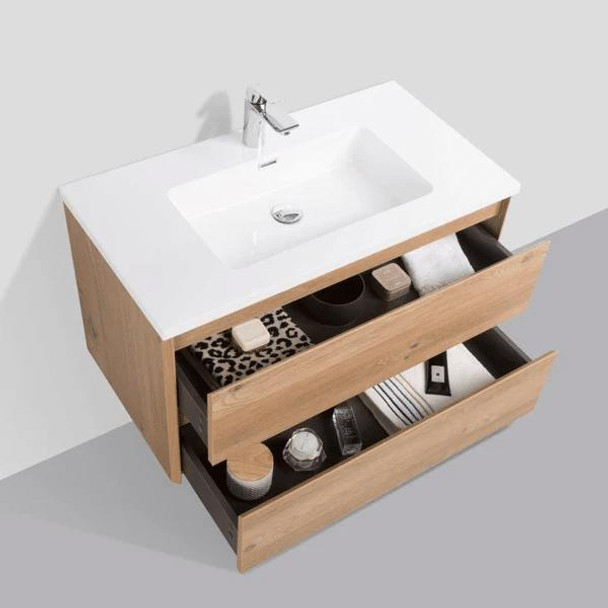 KOJONUP - Wall Hung Vanity Cabinet & Resin White Top 750mm 