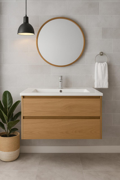 KOJONUP - Oak Wall Hung Vanity Cabinet  & Top Options 750mm  KOJONUP - Oak Wall Hung Vanity Cabinet  & Top Options 750mm