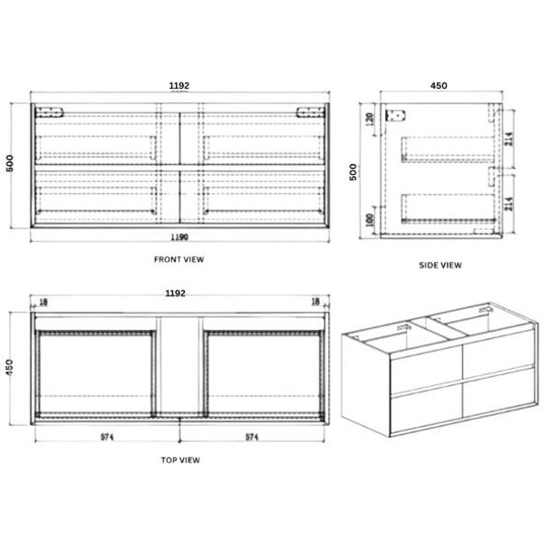 KOJONUP - Wall Hung Vanity Cabinet & Resin White Top 1200mm 