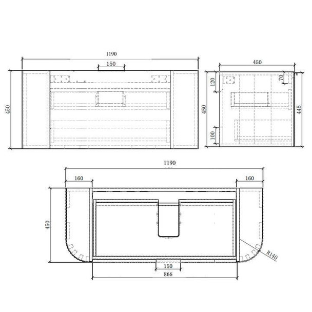 Zehra - Vanity Cabinet Only (NO TOP) Wall Hung 1200mm 