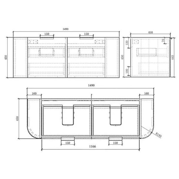 Zehra - Vanity Cabinet  Wall Hung & Double Bowl Top Options 1500mm