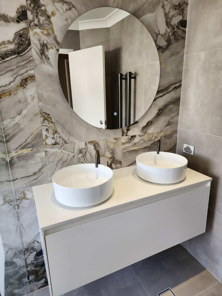 Maltese - White Wall Hung Vanity Cabinet & Double Bowl Top Options 1200mm