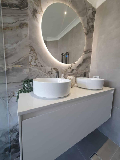Maltese - White Wall Hung Vanity Cabinet & Double Bowl Top Options 1200mm