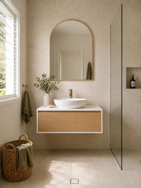 Bella - Oak Vanity Cabinet Wall Hung 900mm (Includes top) 