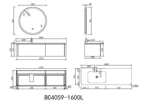 Bliss - Cream Vanity Wall Hung with Offset Single Basin 1600mm 
