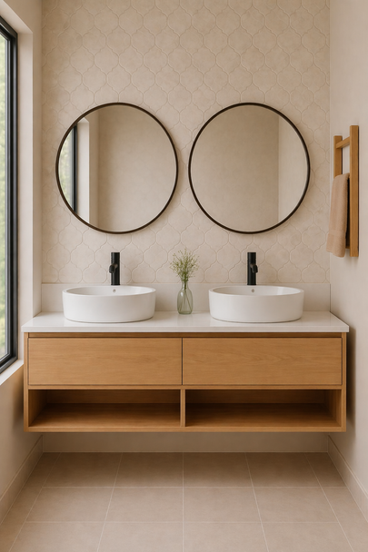 Delsa - Oak Vanity Cabinet Wall Hung  & Double Bowl Top Options Available 1200mm 