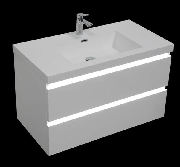 Ellsa - White LED Vanity Cabinet & Top Wall Hung 900mm 