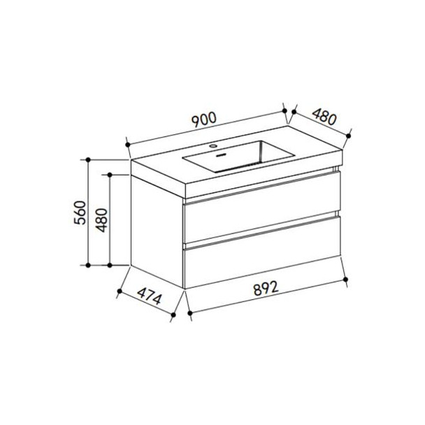 Ellsa - White LED Vanity Cabinet & Top Wall Hung 900mm 
