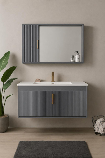 Ivy - Grey Fluted Vanity Wall Hung with Polymarble Top 900mm  