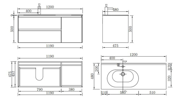 Jade - Grey Vanity Cabinet Wall Hung 1200mm (Vanity ONLY) 