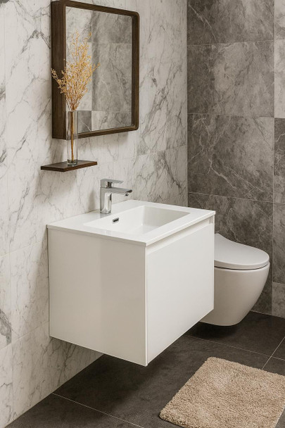 Maltese - Matte White Satin Vanity Wall Hung Cabinet & Top Options Available 600mm