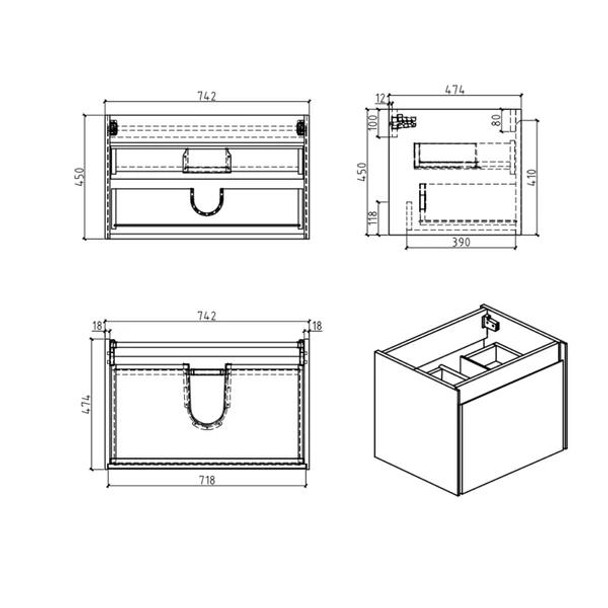 Maltese - White Vanity Wall Hung Cabinet & Top Options 750mm