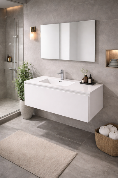 Maltese - Matte White Satin Vanity Wall Hung Cabinet & Top 750mm