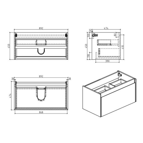 Maltese - White Vanity Cabinet Wall Hung & Top Options 900mm