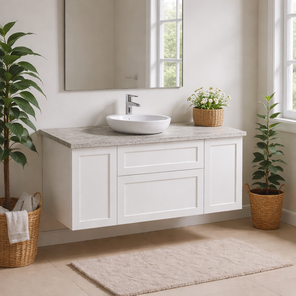 Maris - White Shaker Vanity Wall Hung & Top Options Available 1200mm