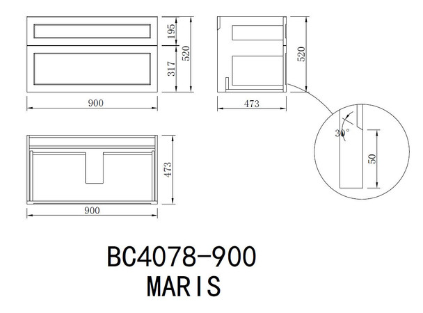 Maris - White Shaker Vanity Wall Hung & Top Options 900mm 