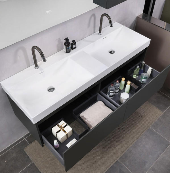 Mia -  Double Bowl Black Vanity Wall Hung & Top 1500mm